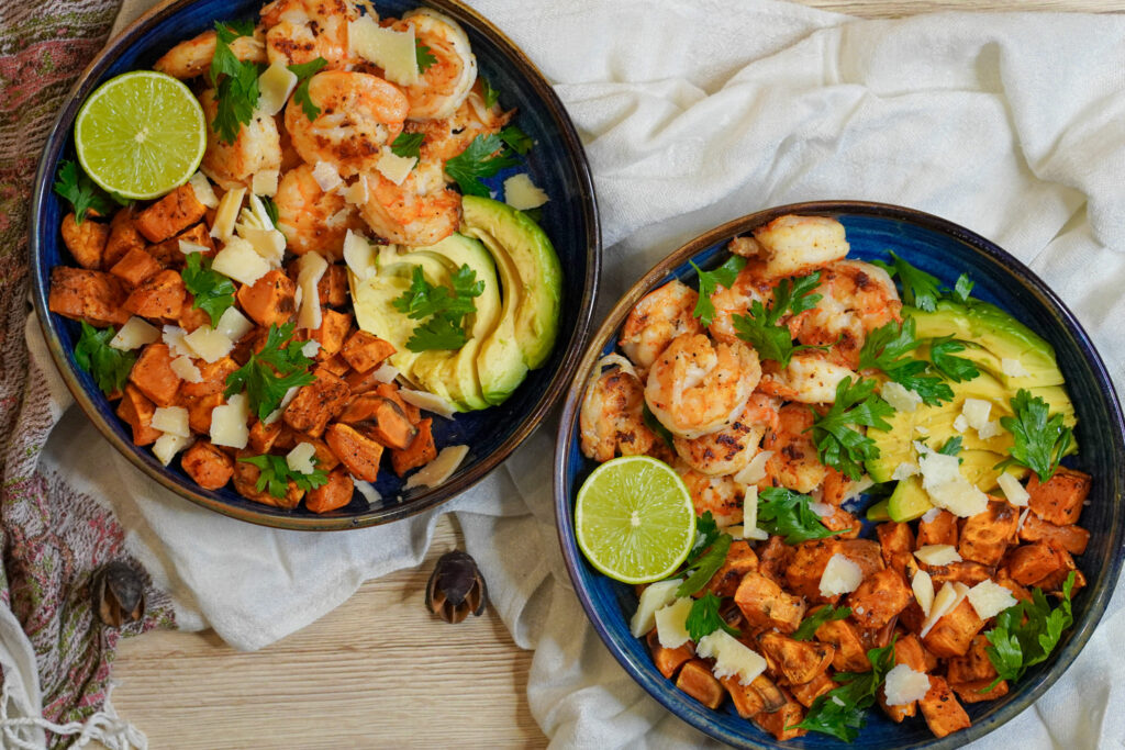 скариди със сладък картоф