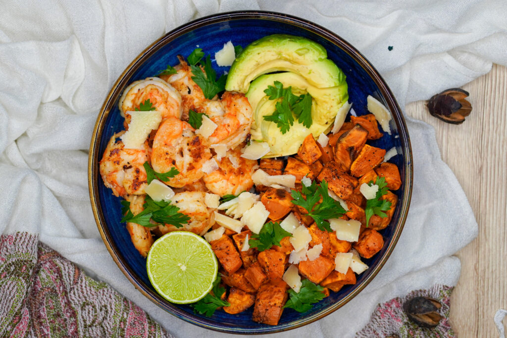 скариди със сладък картоф